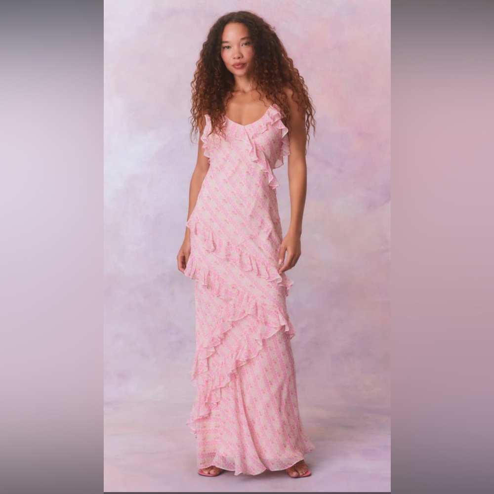 LoveShack Fancy Rialto Heirloom Print Maxi Dress Size: STRAWBERRY MACAROON / 10